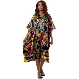 Carnival Print Silky Short Caftan One Size NEW